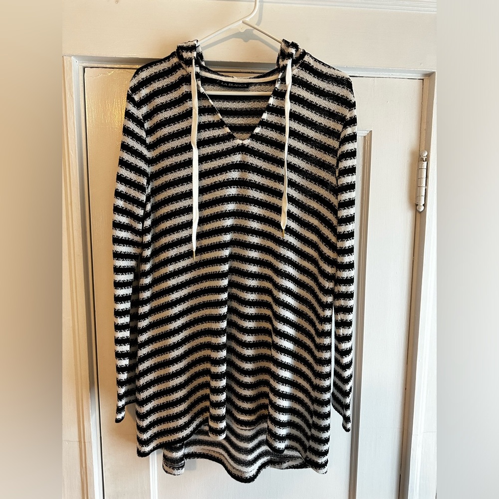 La Blanca Slouchy Hooded Sweater Cover-up Tunic